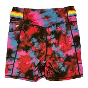 Fabletics Motion365 Tie‎ Dye Shorts S Pockets Rainbow Waistband pride athletic